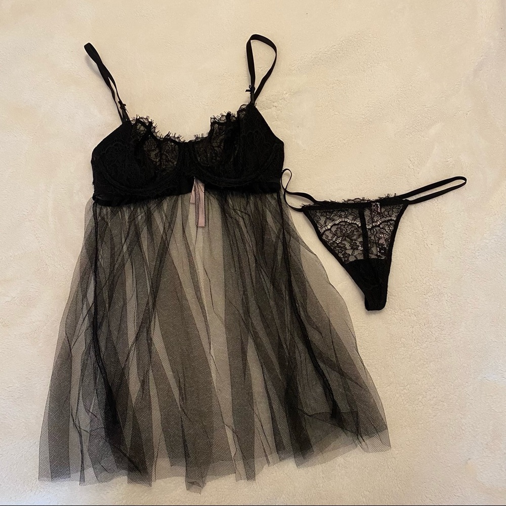 Victoria’s Secret black lace babydoll lingerie